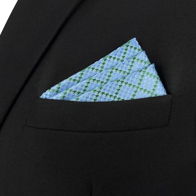 Shlax & Wing AH82 Aqua Checkes Silk Mens Pocket Square Classic Brand New Handkerchief Fashion Wedding Acceossories Hanky