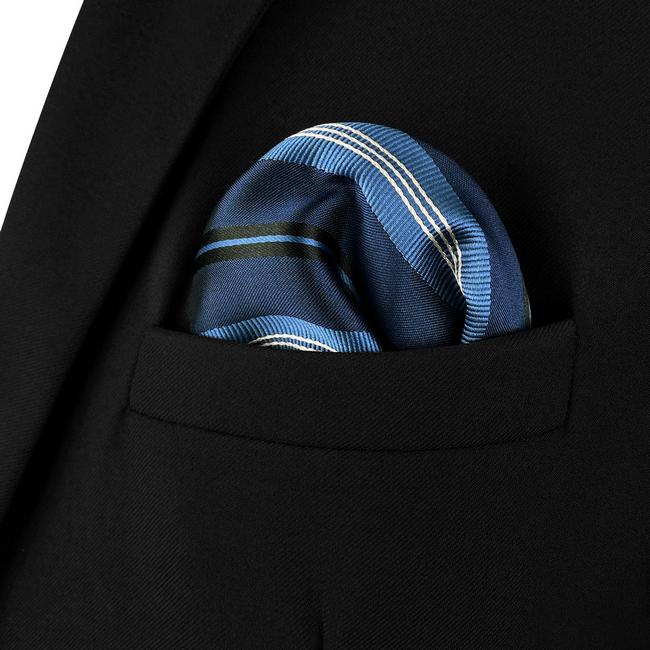 Shlax & Wing AH85 Navy Blue Striped Mens Pocket Square Wedding Classic Party Fashion Handkerchief