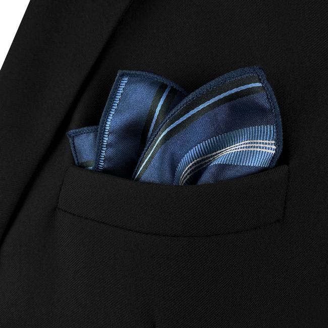 Shlax & Wing AH85 Navy Blue Striped Mens Pocket Square Wedding Classic Party Fashion Handkerchief
