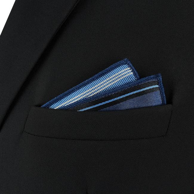 Shlax & Wing AH85 Navy Blue Striped Mens Pocket Square Wedding Classic Party Fashion Handkerchief