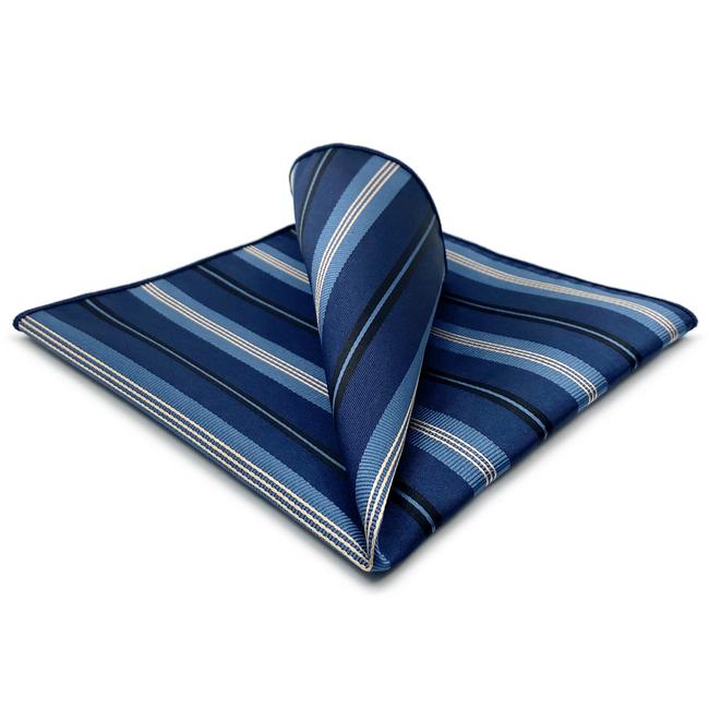 shlax & wing AH85 Navy Blue Striped Mens Pocket Square Wedding Classic Party Fashion Handkerchief