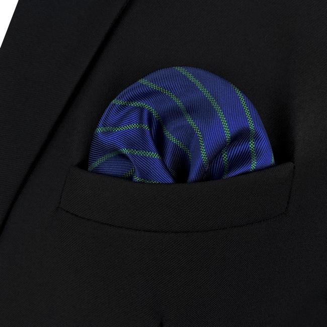 Shlax & Wing AH88 Blue Green Striped Mens Pocket Square Fashion Gift Business Handkerchief Groom