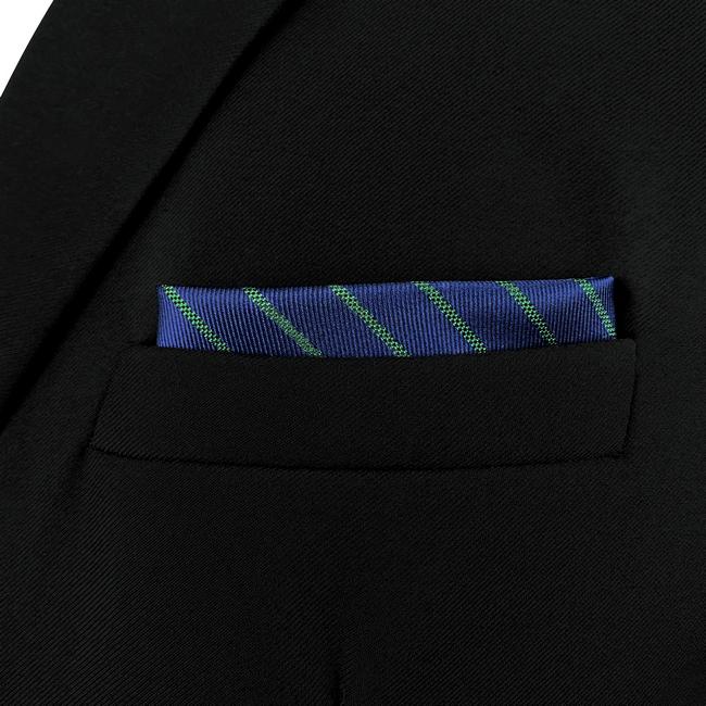 Shlax & Wing AH88 Blue Green Striped Mens Pocket Square Fashion Gift Business Handkerchief Groom
