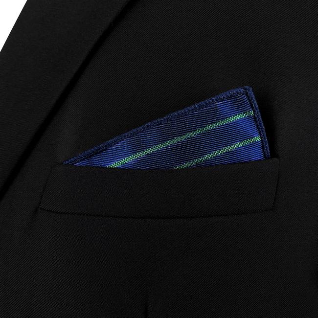 Shlax & Wing AH88 Blue Green Striped Mens Pocket Square Fashion Gift Business Handkerchief Groom
