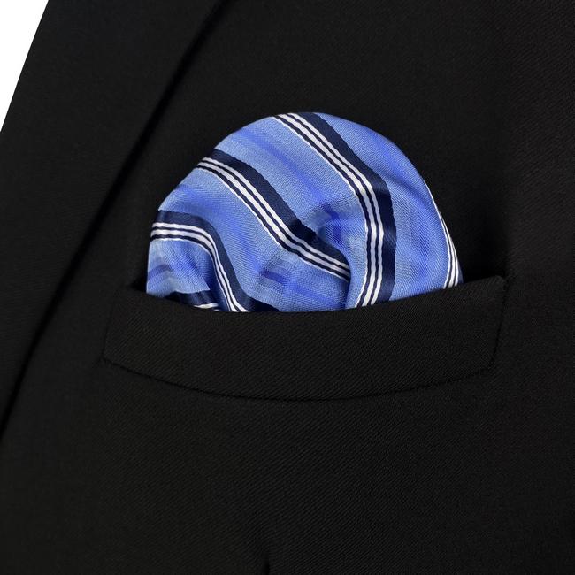 Shlax & Wing AH89 Light Blue Striped Mens Pocket Square Gift Fashion Party Novelty Business Handkerchief