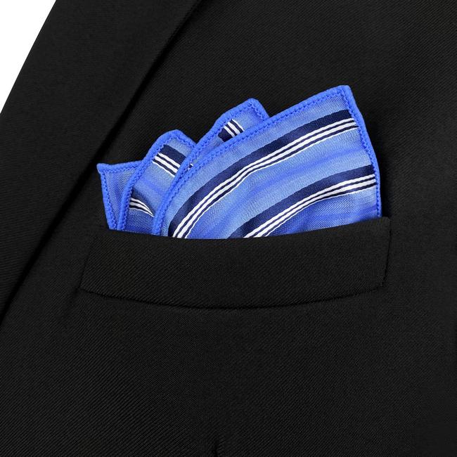 Shlax & Wing AH89 Light Blue Striped Mens Pocket Square Gift Fashion Party Novelty Business Handkerchief