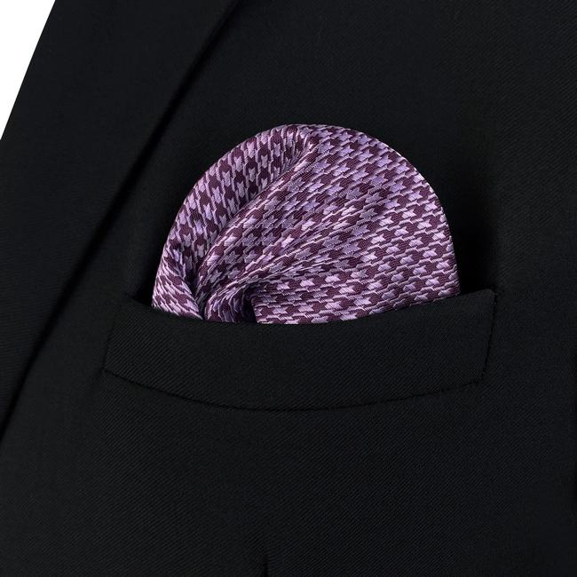 Shlax & Wing AH90 Purple Houndstooth Mens Pocket Square Jacquard Woven Hanky Business Classic Wedding