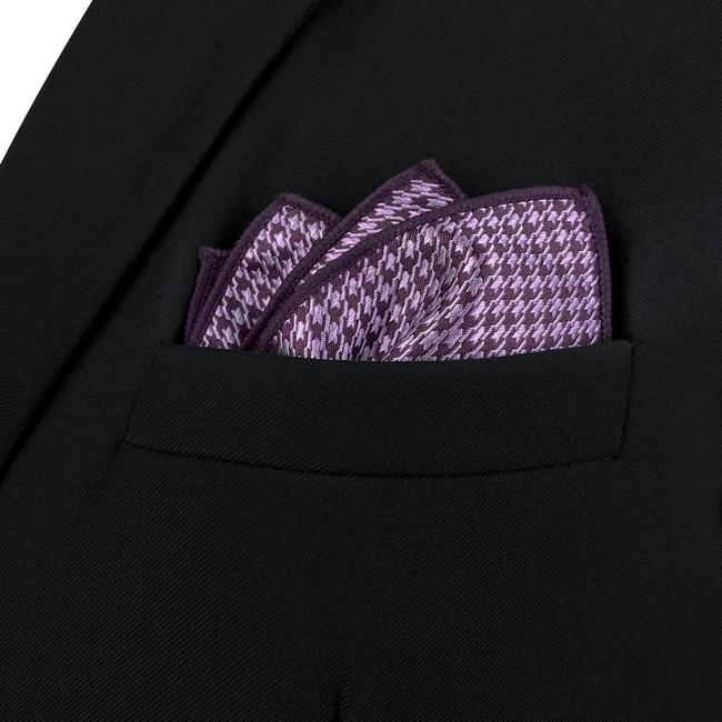 Shlax & Wing AH90 Purple Houndstooth Mens Pocket Square Jacquard Woven Hanky Business Classic Wedding