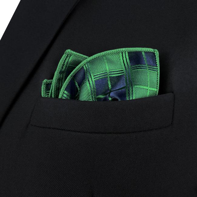 Shlax & Wing AH92 Checked Green Mens Pocket Square Jacquard Woven Classic Groom Business