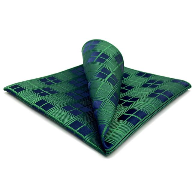 shlax & wing AH92 Checked Green Mens Pocket Square Jacquard Woven Classic Groom Business