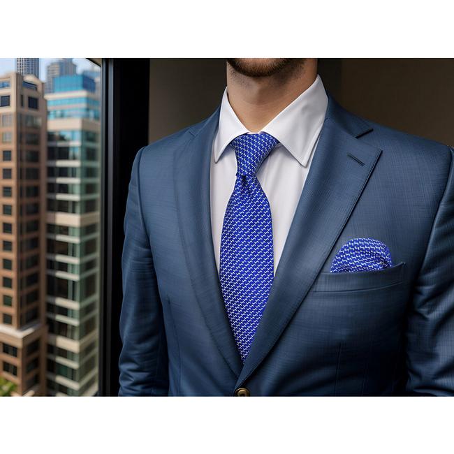 shlax & wing B35 Blue Houndstooth Mens Neckties Classic Pocket Square Set Extra Long Size Business Acceossories