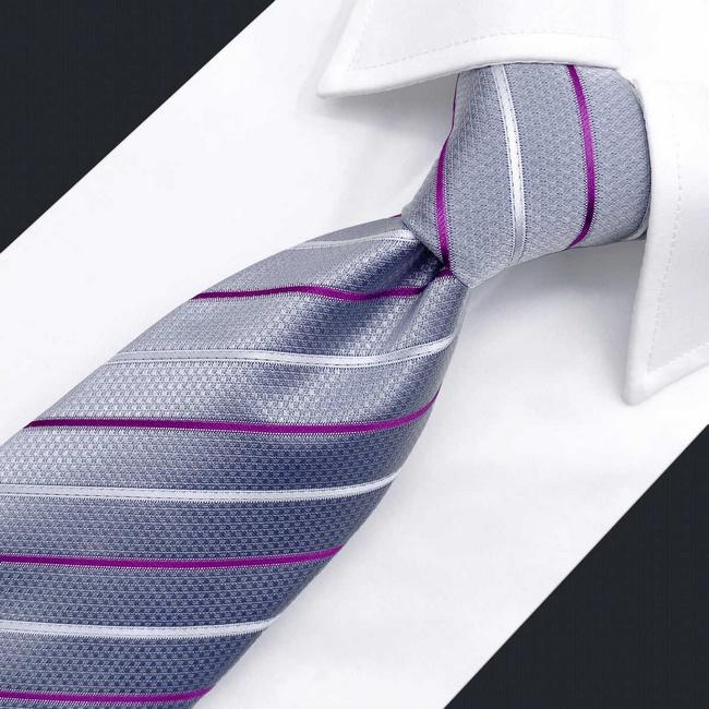 Shlax & Wing B37 Light Gray Striped Mens Neckties Pocket Square Set Classic Dress Party Fashion Extra Long Size Wedding