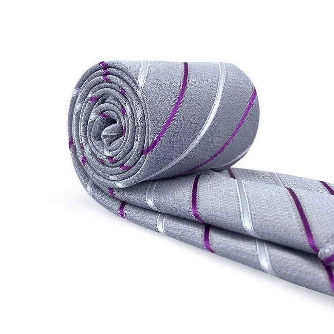 Shlax & Wing B37 Light Gray Striped Mens Neckties Pocket Square Set Classic Dress Party Fashion Extra Long Size Wedding