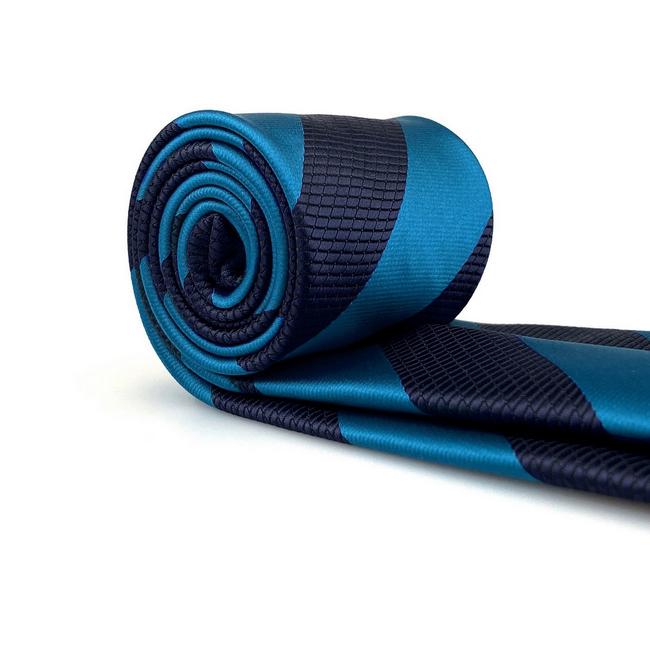 Shlax & Wing B39 Deep Blue Cerulean Striped Mens Ties Pocket Square Set Fashion Party 63″ Classic Skinny Necktie Gift