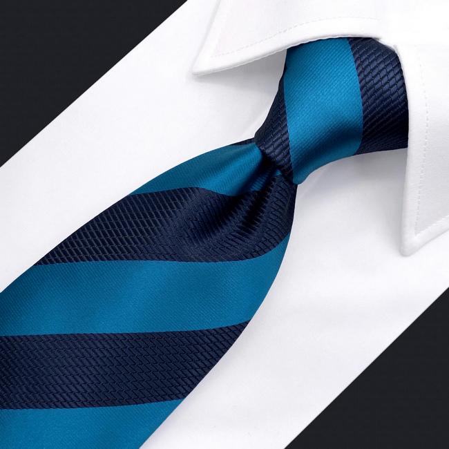 Shlax & Wing B39 Deep Blue Cerulean Striped Mens Ties Pocket Square Set Fashion Party 63″ Classic Skinny Necktie Gift