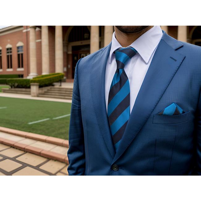 shlax & wing B39 Deep Blue Cerulean Striped Mens Ties Pocket Square Set Fashion Party 63″ Classic Skinny Necktie Gift