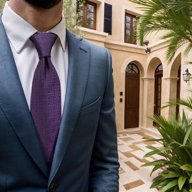 Shlax & Wing B41 Dark Purple Geometric Men’s Accessories Necktie Set Business Pocket Square Extra Long Size