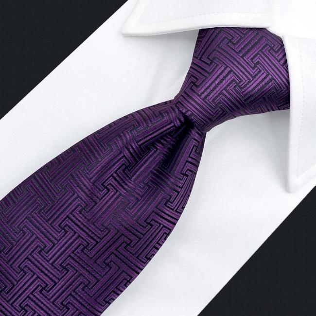 Shlax & Wing B41 Dark Purple Geometric Men’s Accessories Necktie Set Business Pocket Square Extra Long Size