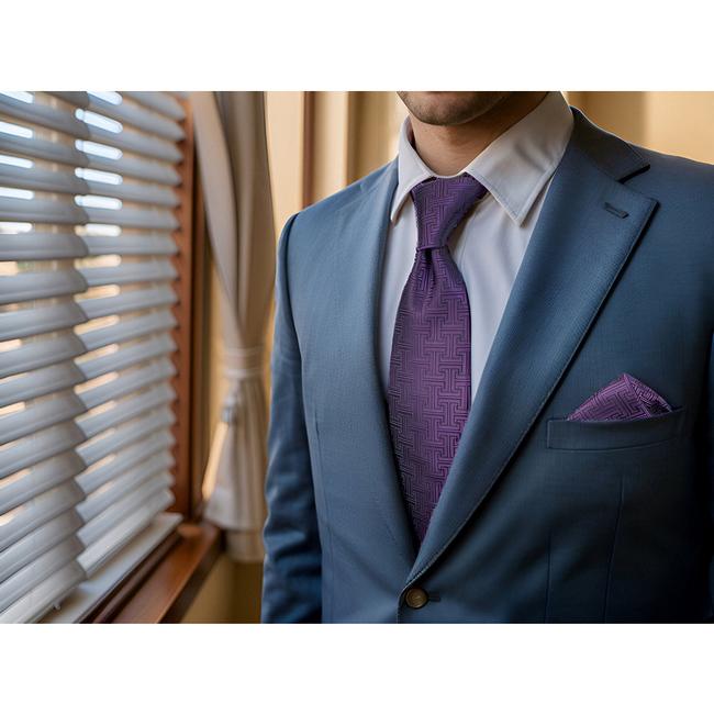 shlax & wing B41 Dark Purple Geometric Men’s Accessories Necktie Set Business Pocket Square Extra Long Size