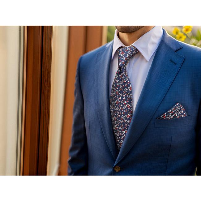 shlax & wing B42 Blue Floral Men’s Accessories Necktie Set Business Pocket Square Extra Long Size