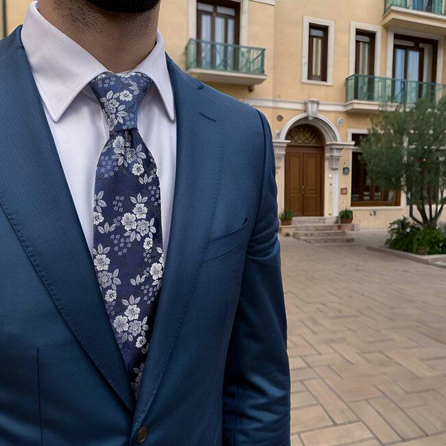 Shlax & Wing B45 Navy Blue Floral Men’s Accessories Necktie Set Fashion Pocket Square Extra Long Size