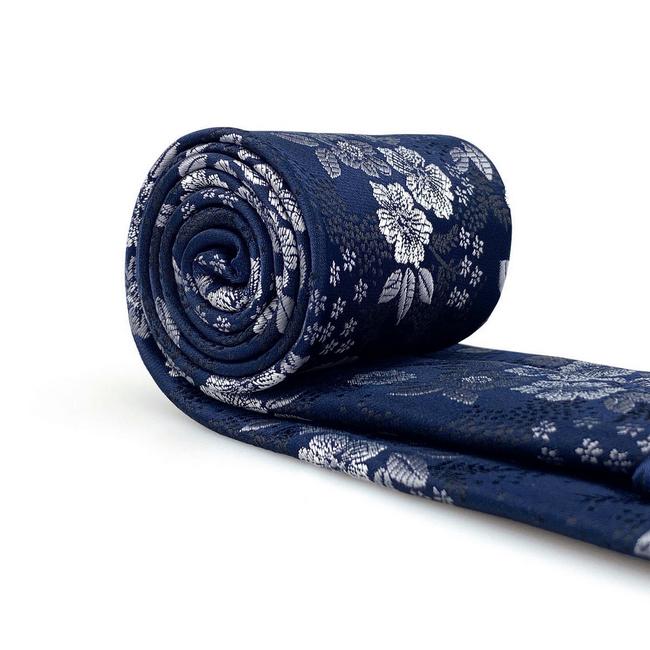 Shlax & Wing B45 Navy Blue Floral Men’s Accessories Necktie Set Fashion Pocket Square Extra Long Size