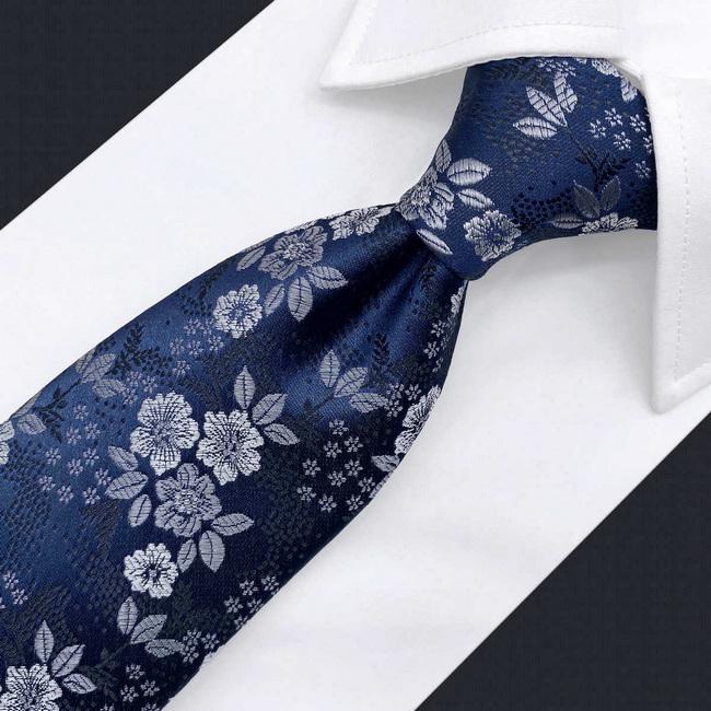 Shlax & Wing B45 Navy Blue Floral Men’s Accessories Necktie Set Fashion Pocket Square Extra Long Size