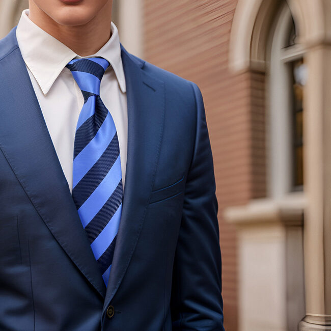 Shlax & Wing B47 Royal Blue Navy Blue Striped Mens Ties Pocket Square Set Fashion Party 63″ Classic Skinny Necktie