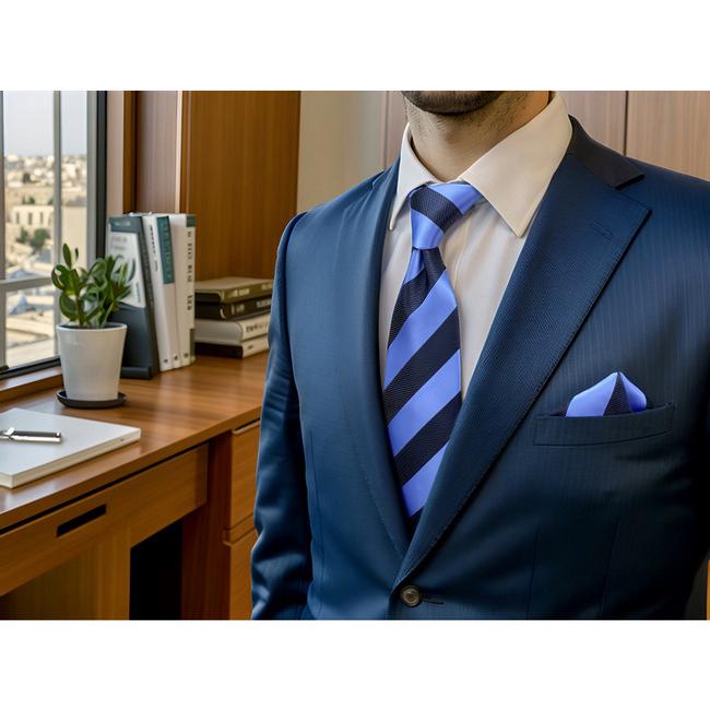 shlax & wing B47 Royal Blue Navy Blue Striped Mens Ties Pocket Square Set Fashion Party 63″ Classic Skinny Necktie