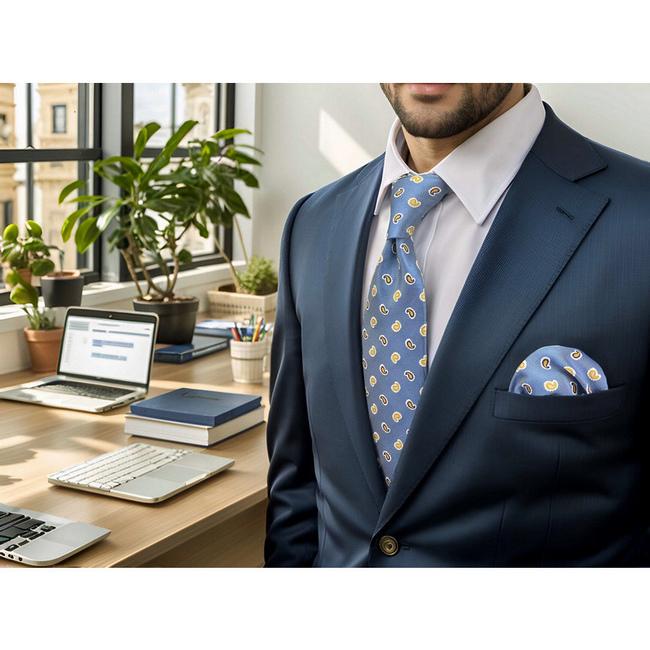 shlax & wing B48 Royal Blue Paisley Mens Neckties Set Fashion Pocket Square Extra Long Size Business Wedding