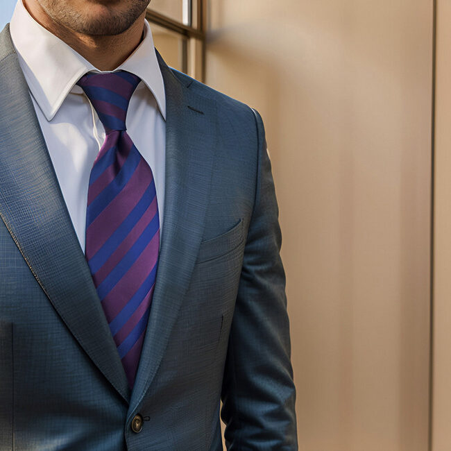 Shlax & Wing B49 Grape Purple Navy Blue Striped Mens Neckties Pocket Square Set Fashion Party 63″ Classic Skinny Necktie