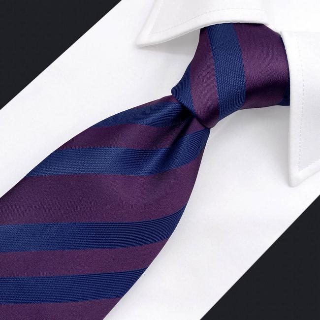 Shlax & Wing B49 Grape Purple Navy Blue Striped Mens Neckties Pocket Square Set Fashion Party 63″ Classic Skinny Necktie
