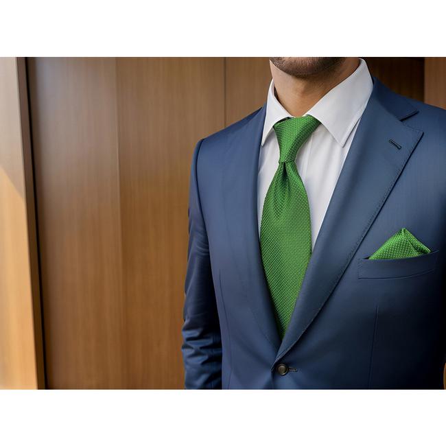 shlax & wing B50 Green Solid Mens Necktie Set Fashion Pocket Square Classic Extra Long Size Wedding