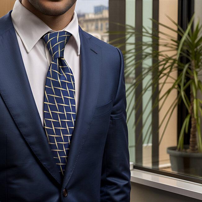 Shlax & Wing B51 Navy Blue Geometric Mens Neckties Pocket Square Set Fashion Party 63″ Classic Skinny Necktie