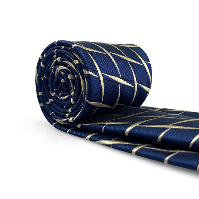 Shlax & Wing B51 Navy Blue Geometric Mens Neckties Pocket Square Set Fashion Party 63″ Classic Skinny Necktie