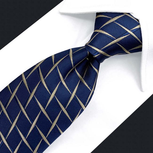 Shlax & Wing B51 Navy Blue Geometric Mens Neckties Pocket Square Set Fashion Party 63″ Classic Skinny Necktie