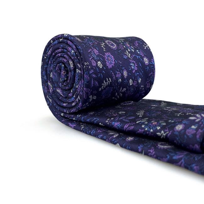 Shlax & Wing B52 Purple Floral Mens Neckties Pocket Square Set Classic Dress Party Fashion Extra Long Size Wedding