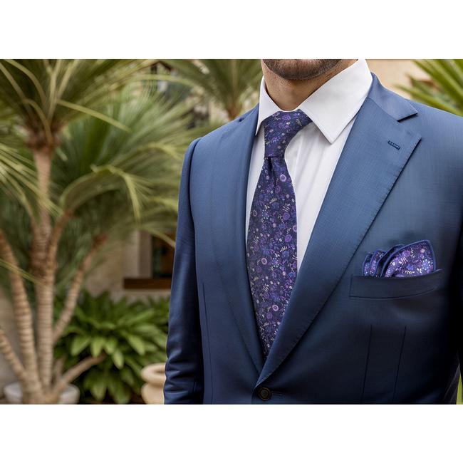 shlax & wing B52 Purple Floral Mens Neckties Pocket Square Set Classic Dress Party Fashion Extra Long Size Wedding