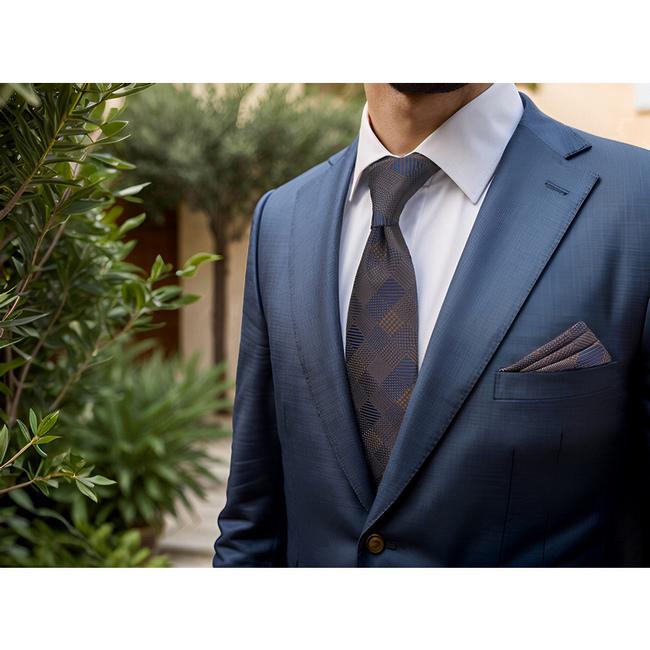 shlax & wing B53 Brown Checkes Mens Neckties Pocket Square Set Classic Fashion Business Extra Long Size Groom