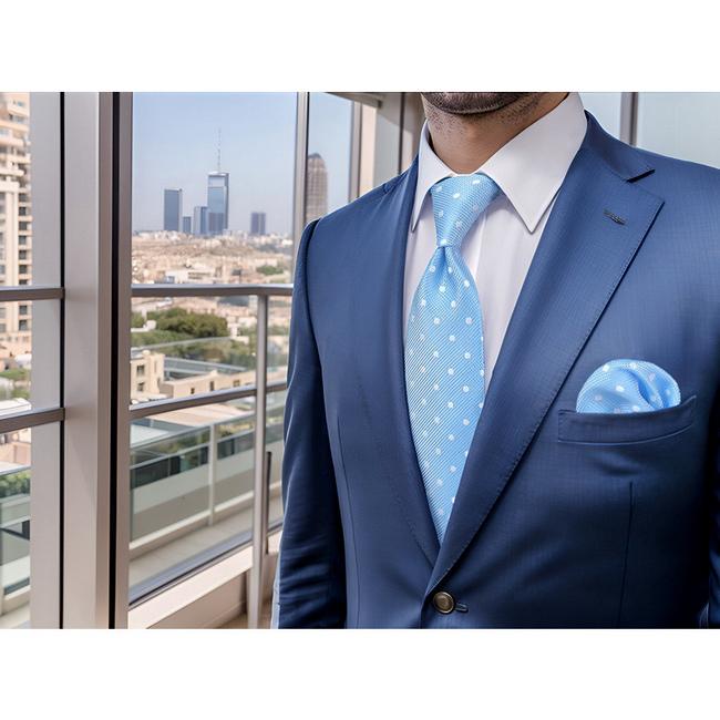 shlax & wing B55 Light Blue Polka Dots Mens Neckties Pocket Square Set Fashion Party 63″ Classic Skinny Necktie