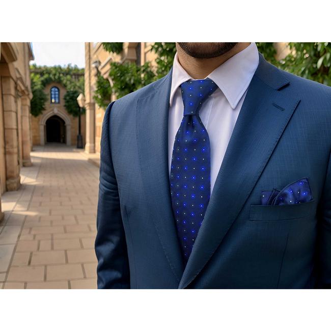 shlax & wing B56 Blue Floral Mens Neckties Pocket Square Set Classic Fashion Wedding Extra Long Size