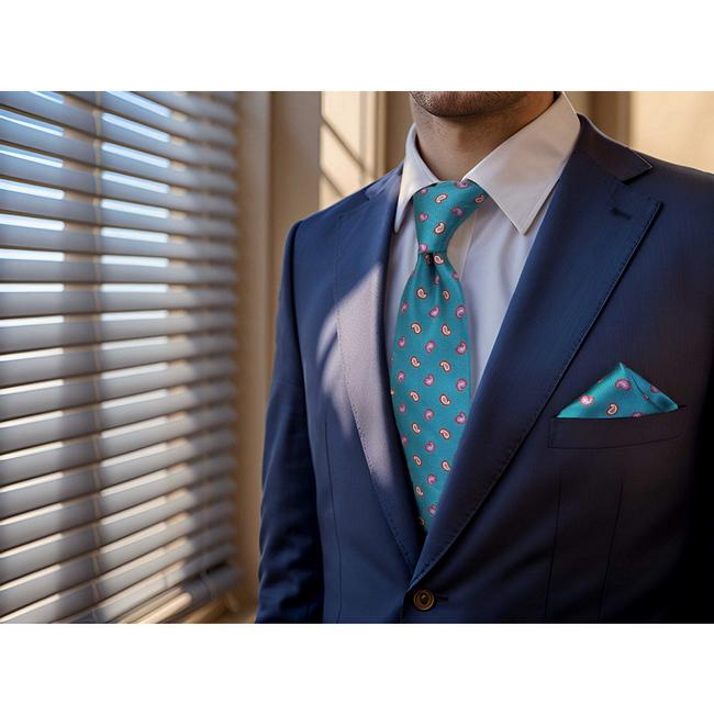 shlax & wing B58 Blue Green Paisley Mens Neckties Set Fashion Pocket Square Extra Long Size Business Wedding