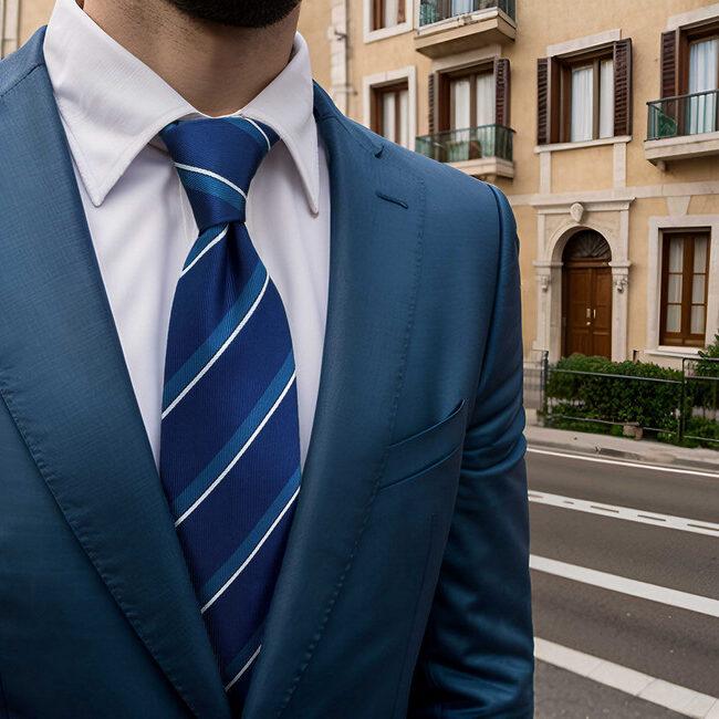 Shlax & Wing B59 Blue Striped Mens Neckties Pocket Square Set Fashion Party 63″ Classic Skinny Necktie Business