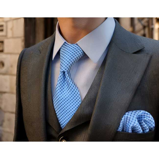 shlax & wing B6 Azure Polka Dots Silk Men’s Ties Necktie Wedding Classic Bow Tie Cufflinks Hanky extra long size