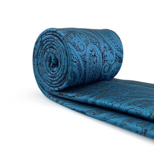 Shlax & Wing B62 Dark Teal Paisley Mens Neckties Pocket Square Set Fashion Party 63″ Classic Skinny Necktie Groom