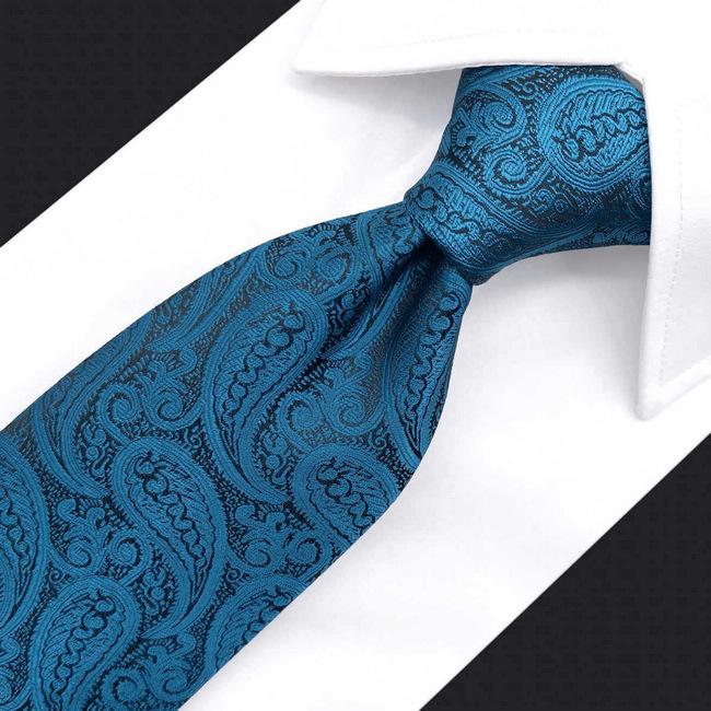 Shlax & Wing B62 Dark Teal Paisley Mens Neckties Pocket Square Set Fashion Party 63″ Classic Skinny Necktie Groom