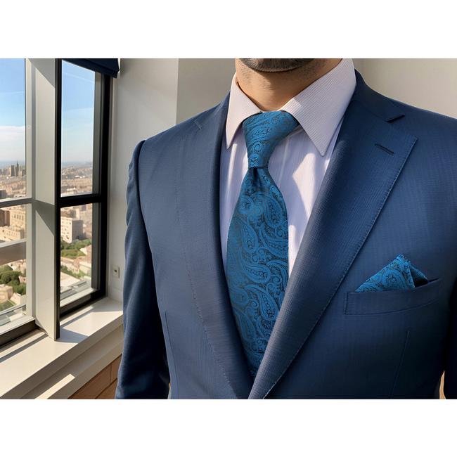 shlax & wing B62 Dark Teal Paisley Mens Neckties Pocket Square Set Fashion Party 63″ Classic Skinny Necktie Groom