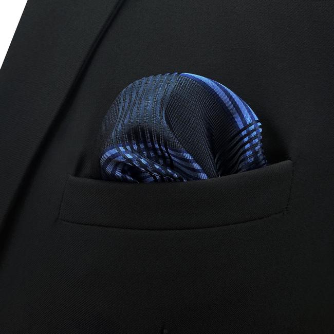 Shlax & Wing BH22 Navy Checkes Silk Mens Pocket Square Fashion Classic Handkerchief Dress Hankies