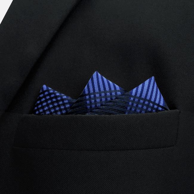 Shlax & Wing BH22 Navy Checkes Silk Mens Pocket Square Fashion Classic Handkerchief Dress Hankies