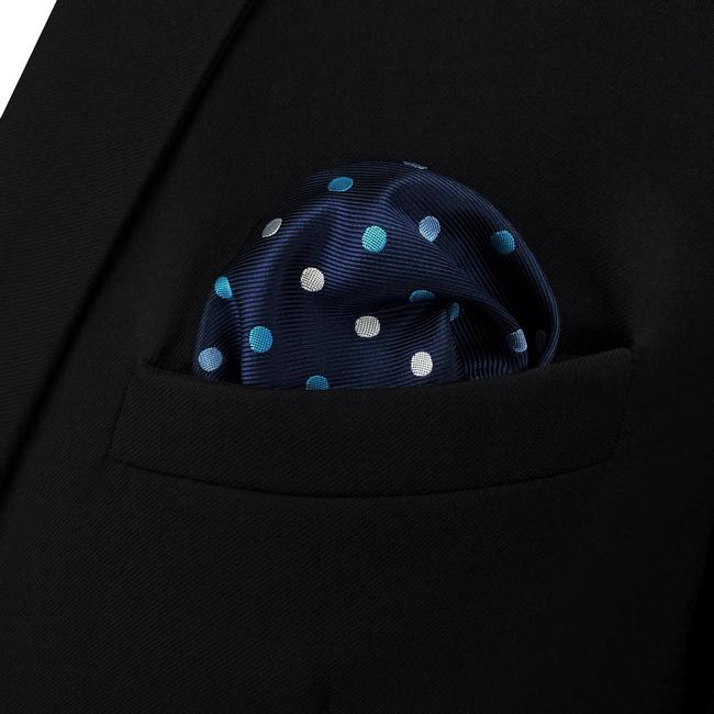Shlax & Wing BH24 Navy Polka Dots Silk Mens Pocket Square Fashion Classic Handkerchief Dress Hanky
